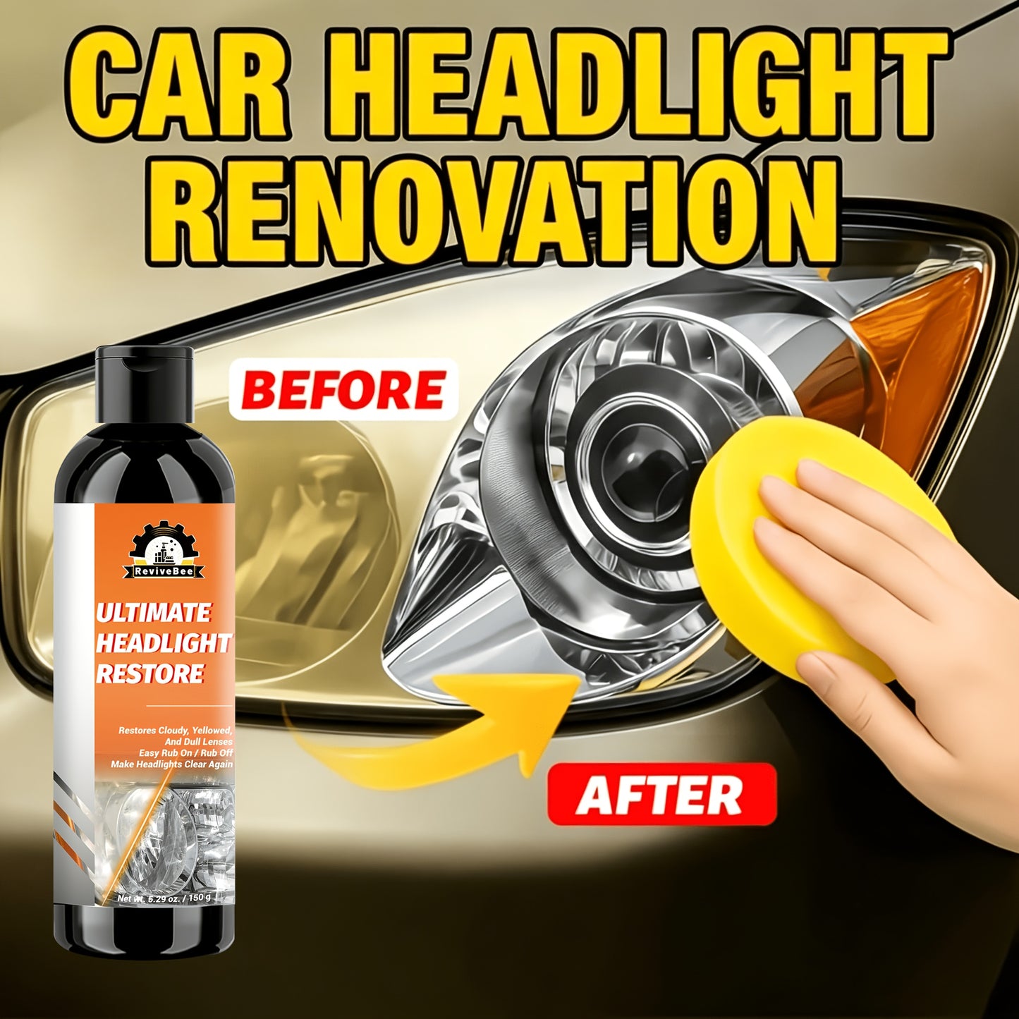 Automotive Headlight Repair Kit - Quick Refurbishment Solution, No Polishing Required, Instantly Clear Cloudy Lenses, Enhances Visibility & Brightness, Easy-to-Use Restoration and Care Kit for Car Headlight Maintenance, Headlight Cleaner