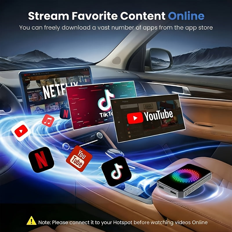 3-in-1 Magic Media Box Supports Netflix/YouTube/TikTok Streaming, Wireless Carplay Adapter Dongle with USB Drive for OEM Wired Apple Car Play And Android Auto Cars (Compatible with iPhone 10+ And 2018+ Models)