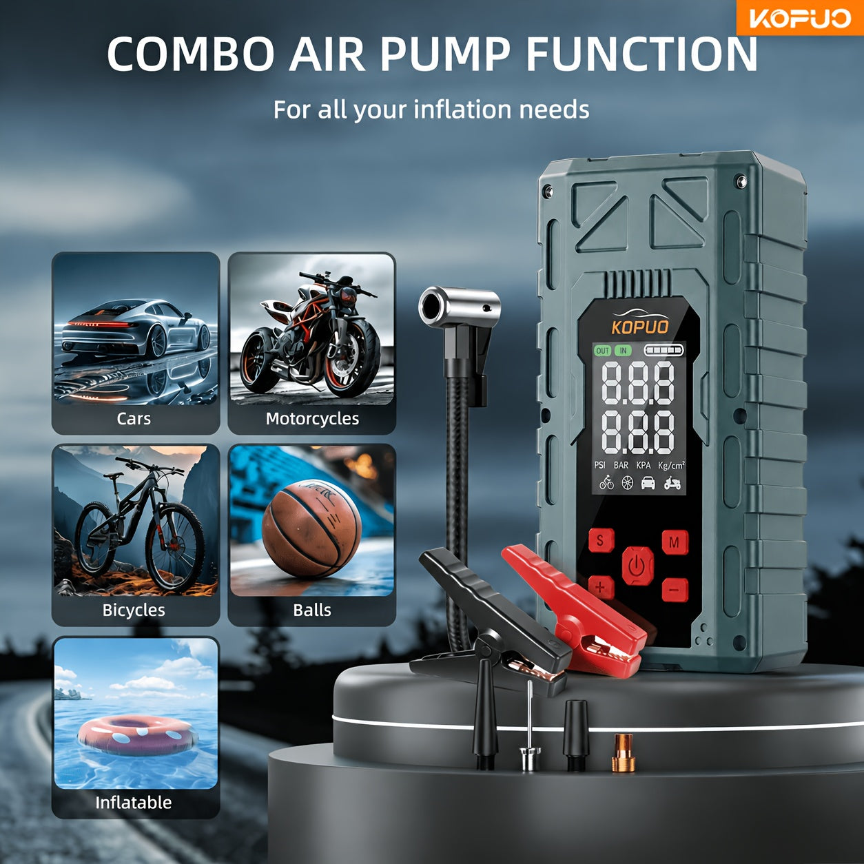 6000-20000A Peak Single Jump Starter Or 12V Portable Car Jump Starter with Air Compressor, Jump Starter Battery Pack with 150PSI Tire Inflator, 7-in-1 Multi-functional Battery Booster Power Bank with LED Light, Car Battery Charger, Roadside Assistanc