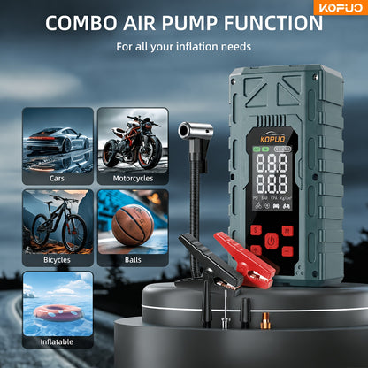 6000-20000A Peak Single Jump Starter Or 12V Portable Car Jump Starter with Air Compressor, Jump Starter Battery Pack with 150PSI Tire Inflator, 7-in-1 Multi-functional Battery Booster Power Bank with LED Light, Car Battery Charger, Roadside Assistanc