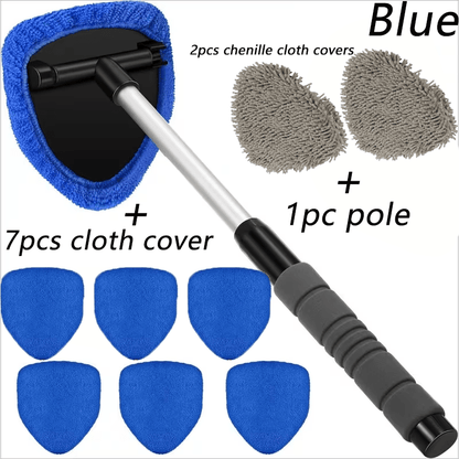 10pcs Microfiber Car Windshield Cleaning Tool Kit with Telescoping Handle And 4 Wipes - Heavy Duty Extension Pole, Durable Plastic Material, for Interior/Exterior Glass, Car Cleaning Tools, Vehicle Maintenance, Ergonomic Handle