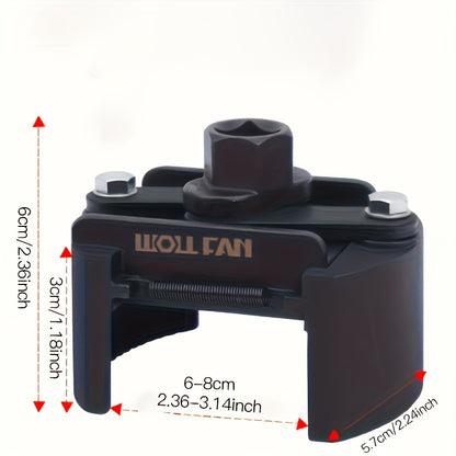 Adjustable Oil Filter Wrench, German U-Shaped Multi-Function, Two-Jaw Reversible Mechanism, Black Metal with Hex Socket and Adjustment Knob for Engine Maintenance