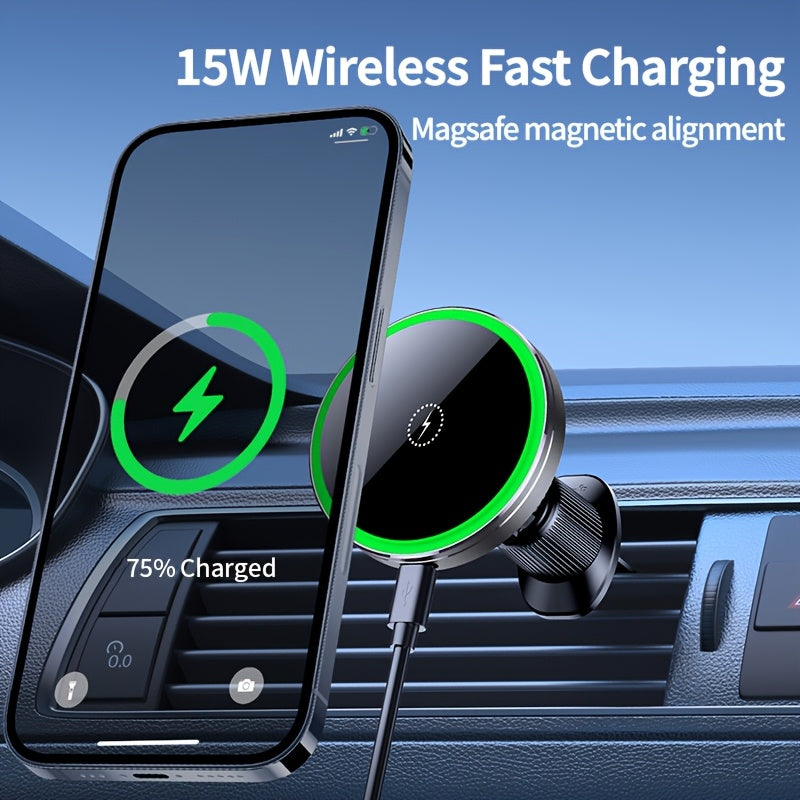 iPhone 12/13/14/15/16 Series Magnetic Car Wireless Charger with Fast Charging, Dual Cooling Fans, Strong Magnetic Base, Air Vent Mount - Qi1 Compatible for Apple iPhone 12-16 (Sleek Circular Design), Vehicle Charging Station, Modern Gadget Accessory, Effi