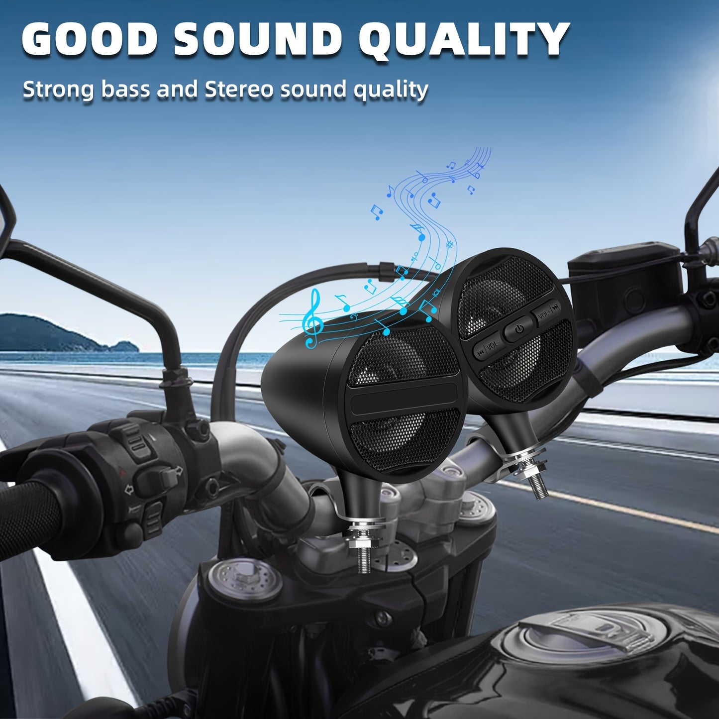 Wireless Motorcycle Audio Stereo Speaker, 12V Handlebar Mount MP3 Music Player Sound Audio Stereo, MP3 USB FM Radio
