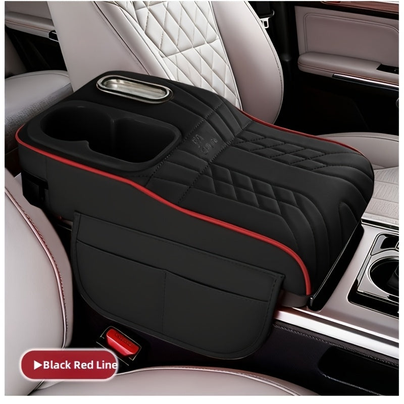 A Car Center Armrest Pad Designed to Elevate Height, Featuring a Tissue Box And a Cup Holder, Available in Various Colors for Storage