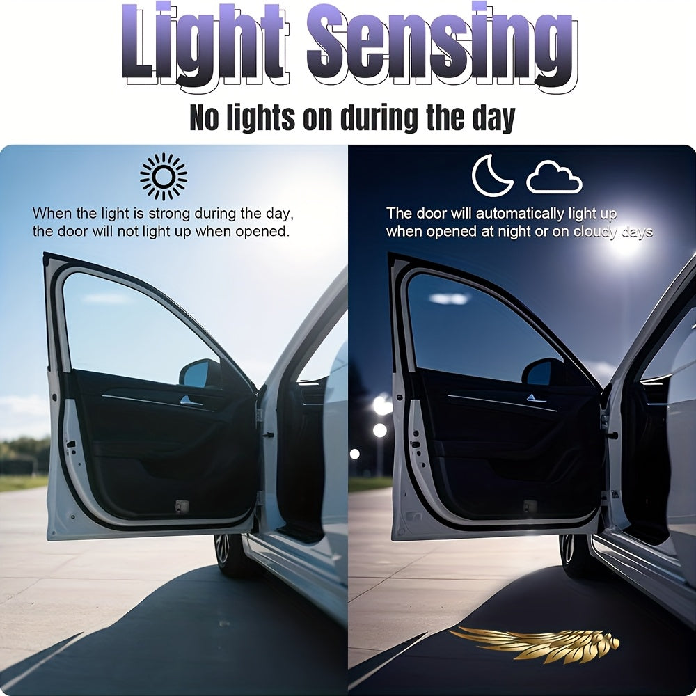 4pcs Yellow Angel Wings Car Door Welcome LED Projector - Vivid LED Lights for Cars, Bicycles, Etc., Battery Powered, Easy to Install, Car Decorative Lights | Decorative Angel Wings Head Door Sign Light, Without Battery