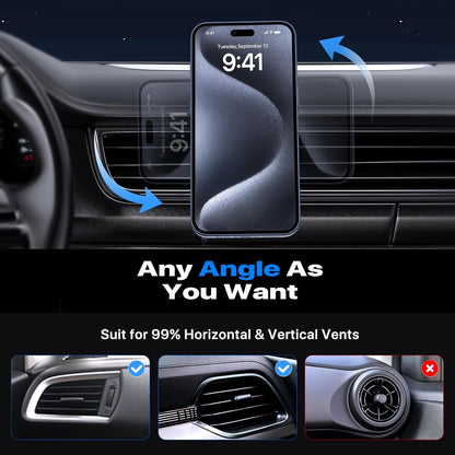 Miracase Car Phone Mount Charger [15W Fast Charging] Magnetic Wireless Car Charger, [360° Rotation] Car Phone Holder Mount, Air Vent Car Phone Charger Solely Fit for Iphone 16/15/14/13/12 Series, Christmas Gifts, Christmas Big !