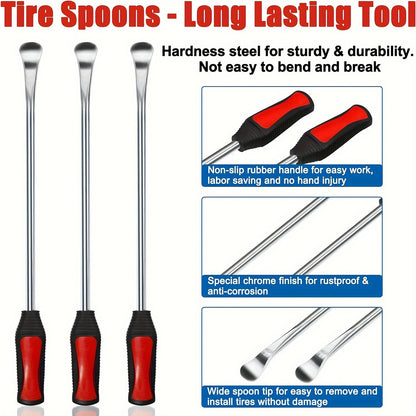 14.5-inch 19pcs/11.5-inch 22pcs Tire Pry Bar Tool, Motorcycle Tire Changer, Tire Lever Set for Motorcycle, ATV, and Lawn Mower Tire Replacement Kit, Includes Rim Protector, Valve Tool, and Accessories