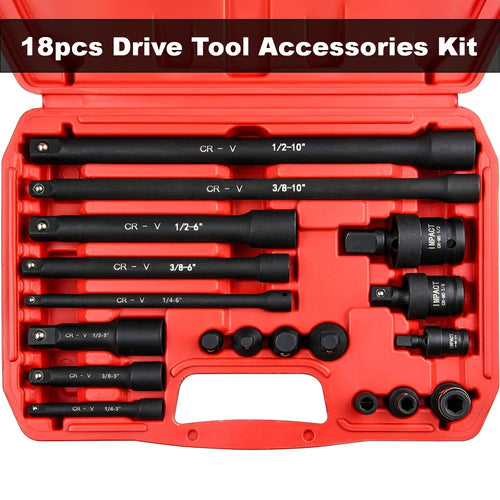 18pcs Drive Tool Accessories Kit: Includes Socket Adapters, Extension Bars, Universal Joints, And Impact Couplers, Professional Socket