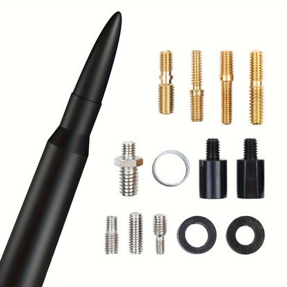 Universal 50 Cal Bullet Antenna for Truck | Compatible with Chevy Silverado, for Ford Bronco F150, for Ram 1500, for GMC Sierra, for Jeep for Wrangler, for Toyota Tundra | Black 5.3 Inch, Aluminum Alloy Material, Without Battery