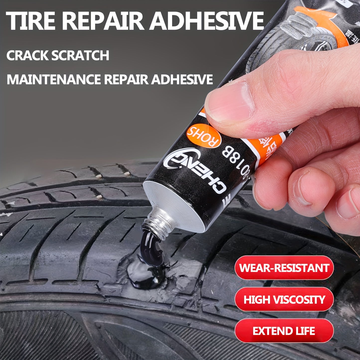 Heavy-Duty Tire Repair Adhesive with Scraper & Pointed Tip Kit - Quick-Curing Strong Bond, Waterproof Gel Formula for Cars, Bikes, Motorcycles, ATV, Truck Tires - Long-Lasting Fix for Punctures, Crack, Sidewall & Tread Damage - Rubber-Compatible