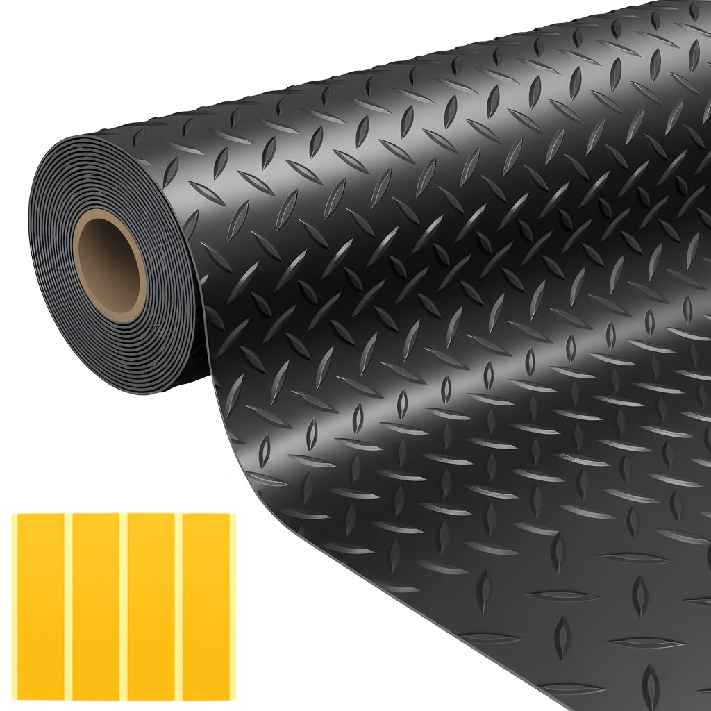 4 X 10Ft Premium for garage Floor Mat, 2.8mm Thick Black Commercial Grade Heavy Duty Parking Mat For Garage Floor, Golf Cart Parking, Water/Stain Resistant Floor Runner (Embossed Diamond Plate), Black 4*10FT/ 4*8FT