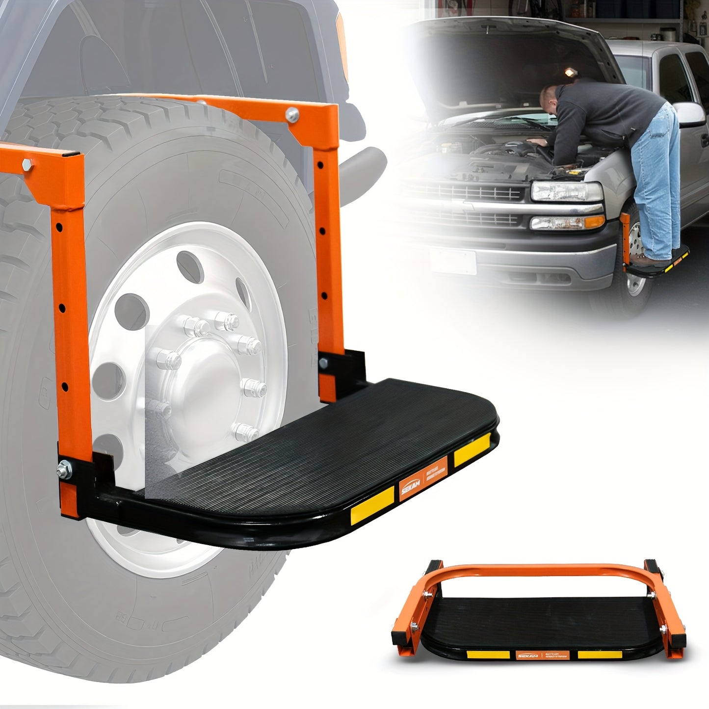 Heavy Duty Foldable Tire Steps with Anti-Slip Texture, Adjustable Height, 300/650 Lbs Load Capacity, Fits Tires Up to 13.5In Wide, Portable Telescopic Ladder for Roof Rack & Roof Climbing, Universal Car Additions for Truck SUV Trailer