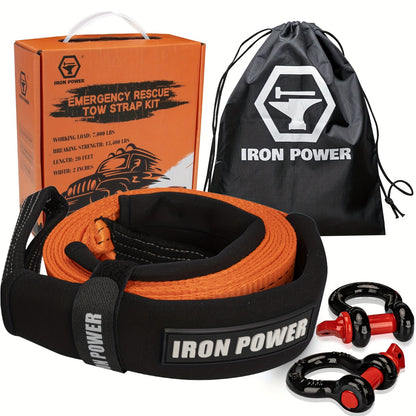 2'' × 20ft Emergency Tow Straps Kit Towing Rope + 1/2 D Ring Shackles (2pcs)