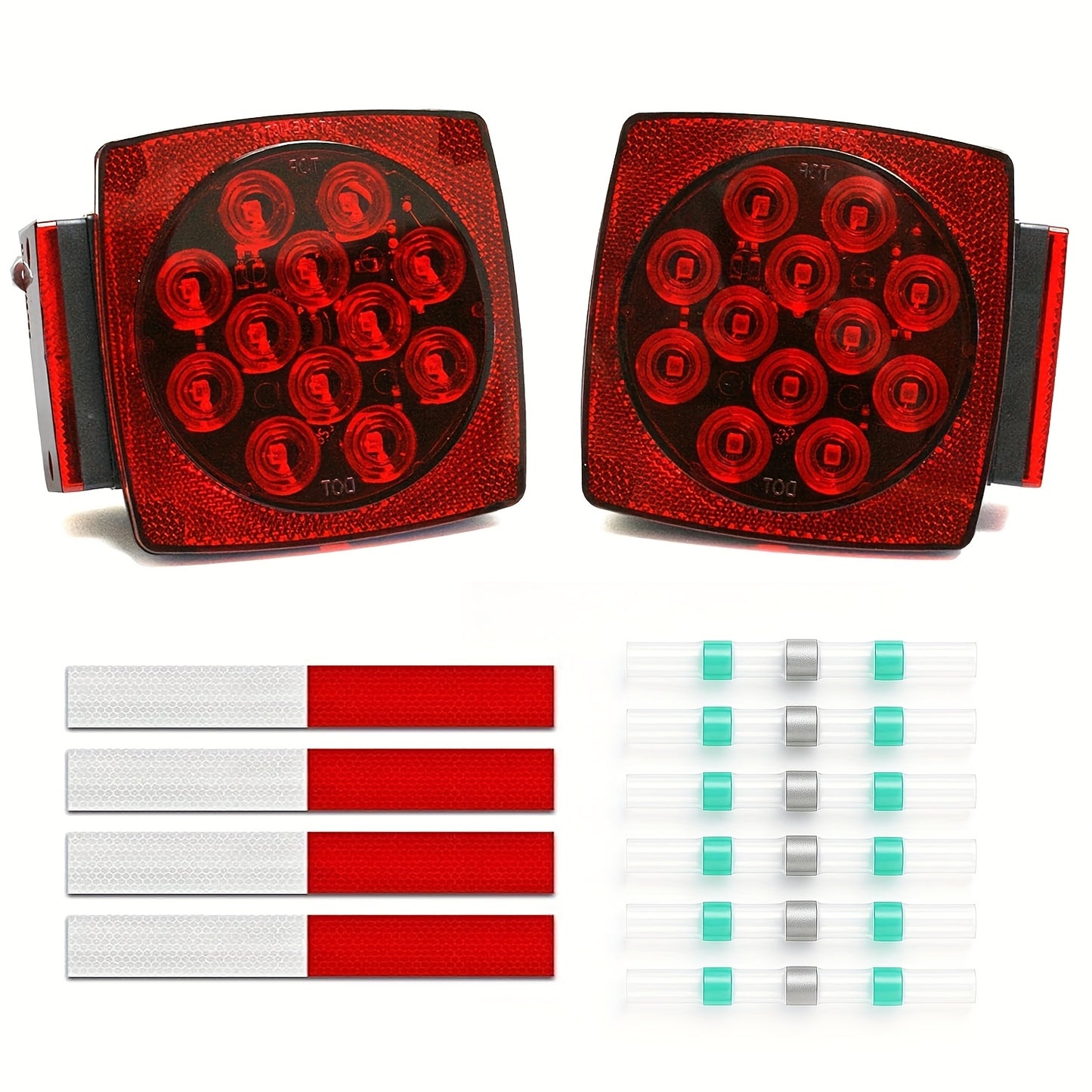 12V LED Trailer Lights, Red White 2 Square Trailer Lights & 6 Connectors Stop Tail Turn Signal Tail Lights, Utility Trailer Lights For Under 80 Inch Boat Trailer Truck Marine Camper RV