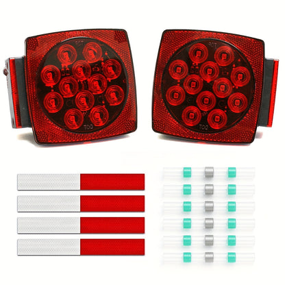 12V LED Trailer Lights, Red White 2 Square Trailer Lights & 6 Connectors Stop Tail Turn Signal Tail Lights, Utility Trailer Lights For Under 80 Inch Boat Trailer Truck Marine Camper RV