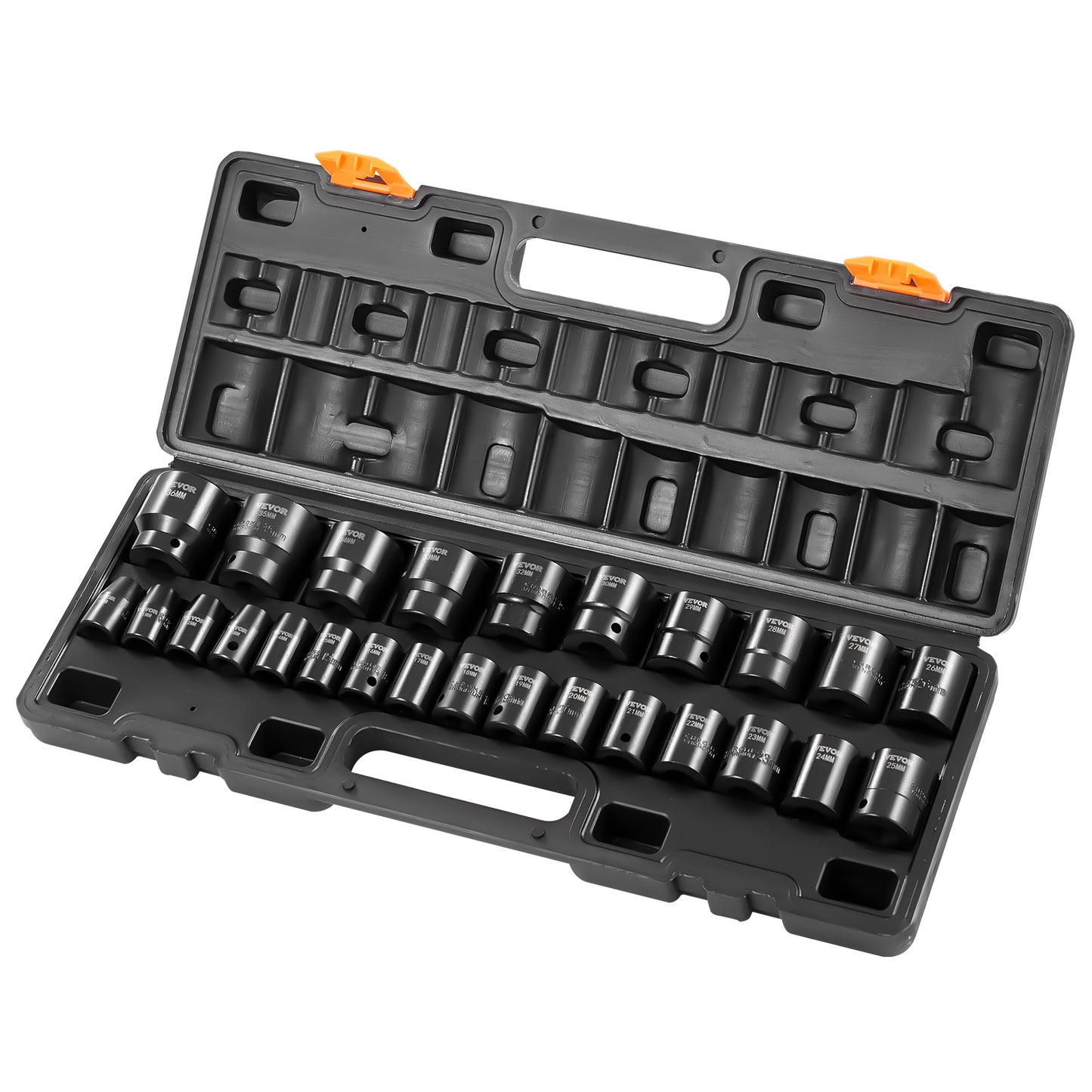 VEVOR Impact Socket Set 1/2 Inches 26 Piece Impact Sockets, Shallow Socket, 6-Point Sockets, Rugged Construction, CR-V, 1/2 Inches Drive Socket Set Impact Metric 10mm - 36mm, with a Storage Cage