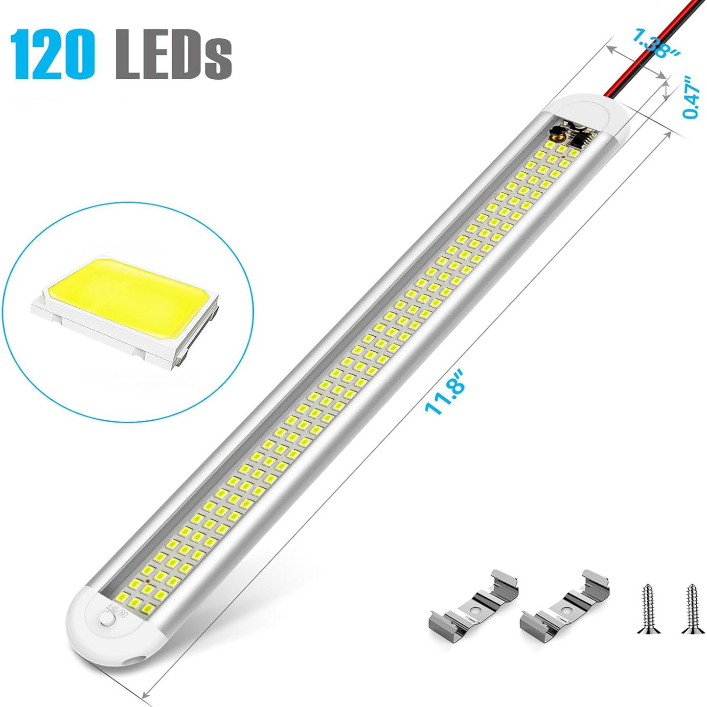 4/8pcs 12V LED Interior Light Bar | 120LEDs 1500LM 8W DC, with ON/OFF Switch, for Enclosed Cargo Trailer, RV Van, Truck, Lorry, Camper, Boat, Caravan, Without Battery