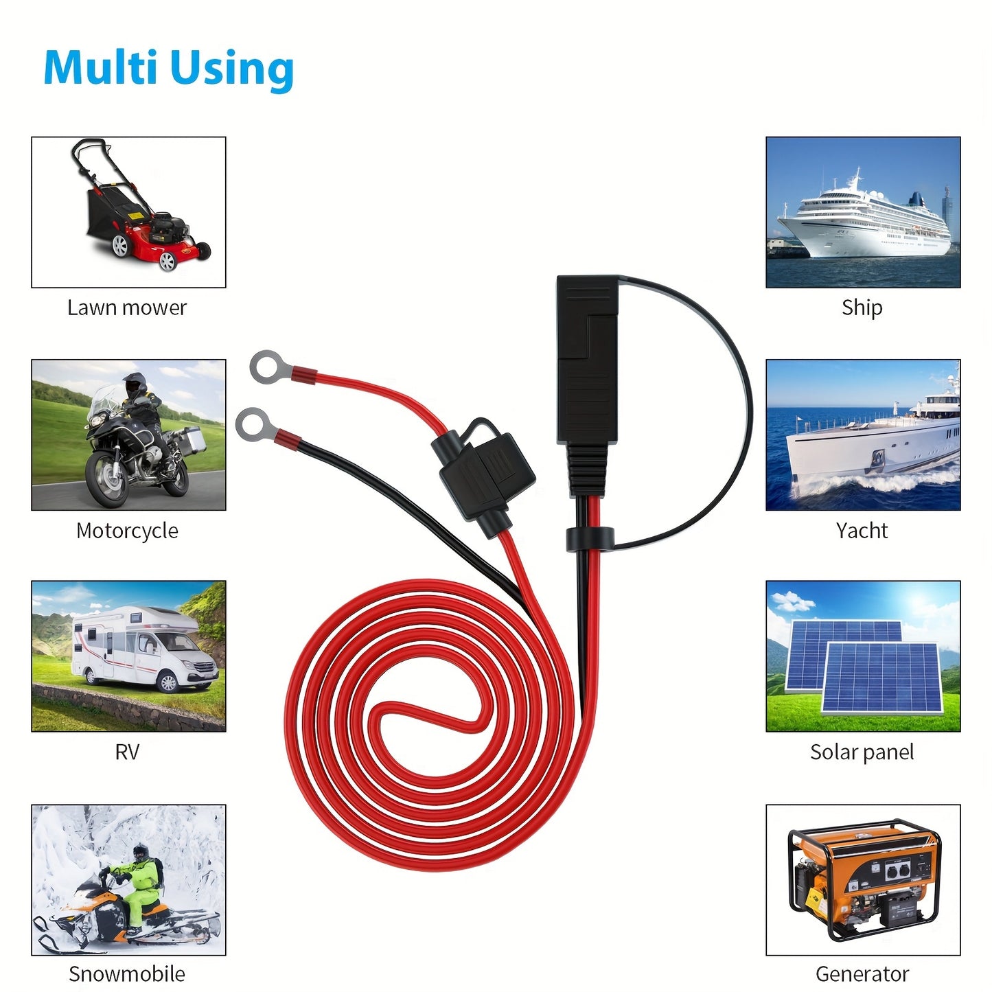 2pcs SAE Battery Cable Extension Wire, SAE to O-Ring Terminal Connector Harness Wire with Fuse, for Motorcycles, Cars, Without Battery