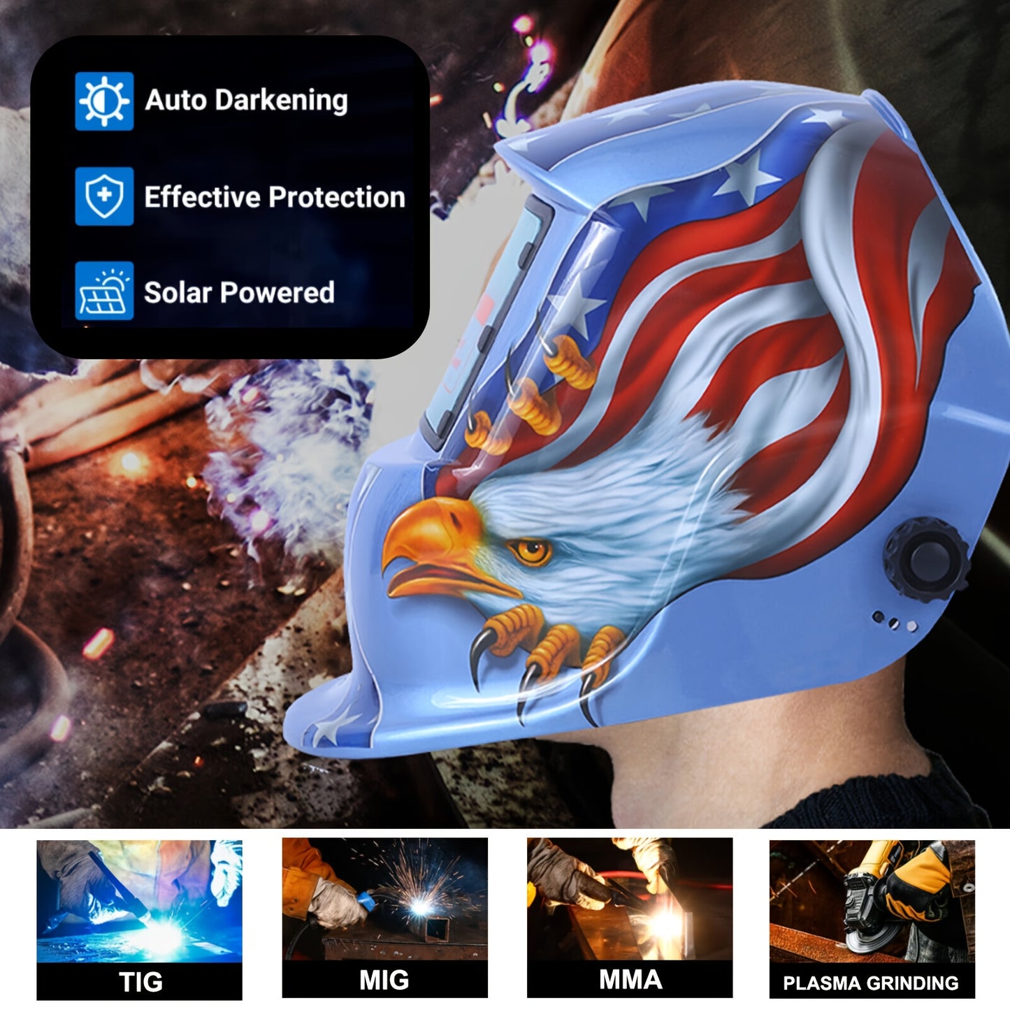 True Color Solar-Powered Auto-Dimming Welding Helmet with a Wide Viewing Area, True Color Welder Headgear, Auto-Darkening Welding Mask
