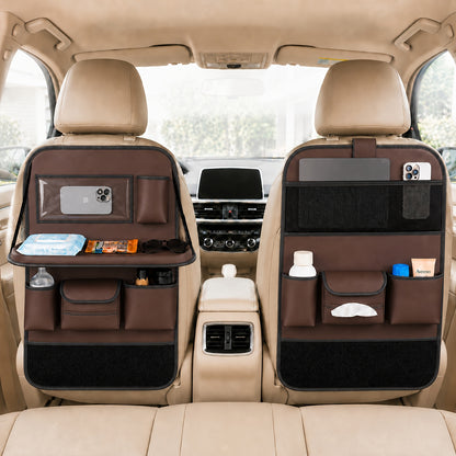Universal Premium PU Leather Car Seat Back Organizer - Spacious Storage Bag with Back Seat Dining Table, Cup Holder, And Travel Accessories for A Comfortable Ride