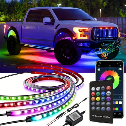 2025 New Vision RGB LED Car Bottom Light Strip, Off-Road RZR SUV ATV UTV High-Brightness Neon Kit, with Voice Control Function Music Mode And Remote Control, Hardwired 12V, Wireless Remote Control, Battery-Free