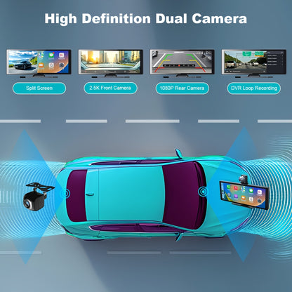 10.26" HD Wireless Car Stereo Compatible with Carplay & Android Auto, Featuring a Portable Touch Screen for Vehicles, 4K Dash Cam, 1080P Backup Camera, Google, Siri, Mirror Link, GPS Navigation, Aux, FM Transmitter