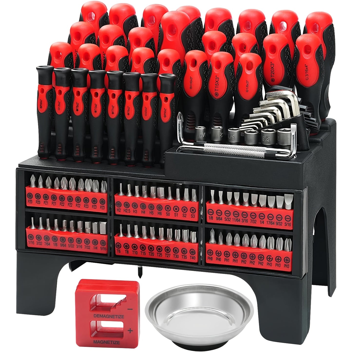 118pcs Magnetic Screwdriver Set with Plastic Organizer, Includes Precision, Slotted, Phillips, Hex, Pozidriv, Torx Screwdriver Set And Magnetizer Demagnetizer DIY Tools - Perfect Tools Gift for Men (Green/Red/Blue/Orange&Blue)