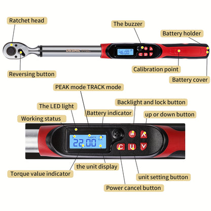 [Digital Torque Wrench] 1/2, 3/8 Inch Drive Digital Torque Wrench, 17-340 Nm (12.5-250.8 Ft-Lb), 6.8-135 Nm (5.02-99.57 Ft-Lb), Electric Torque Wrench With Buzzer And LED, Preset Values And Data Storage, For Bike/Motorcycle/Auto Repairs, Plus And Minus 2%