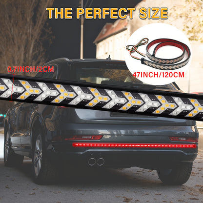 47.24inch Long Pickup-Style Off-Road Vehicle Arrow-Shaped LED Light Strip, Equipped with Red And Yellow Flowing Lights, Car Atmosphere Light Strip, Decorative Neon Light Strip on The Rear of The Truck, a Thoughtful Gift, with Fishbone Design