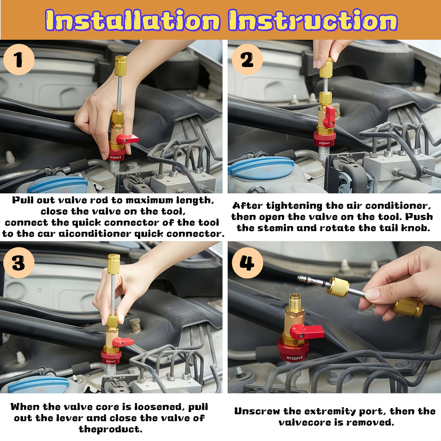 Quick Remover And Installer for 2pcs R134A Valve Cores, Featuring High Pressure (Red) And Low Pressure (Blue) Tools for Refrigerant Air Conditioning Systems