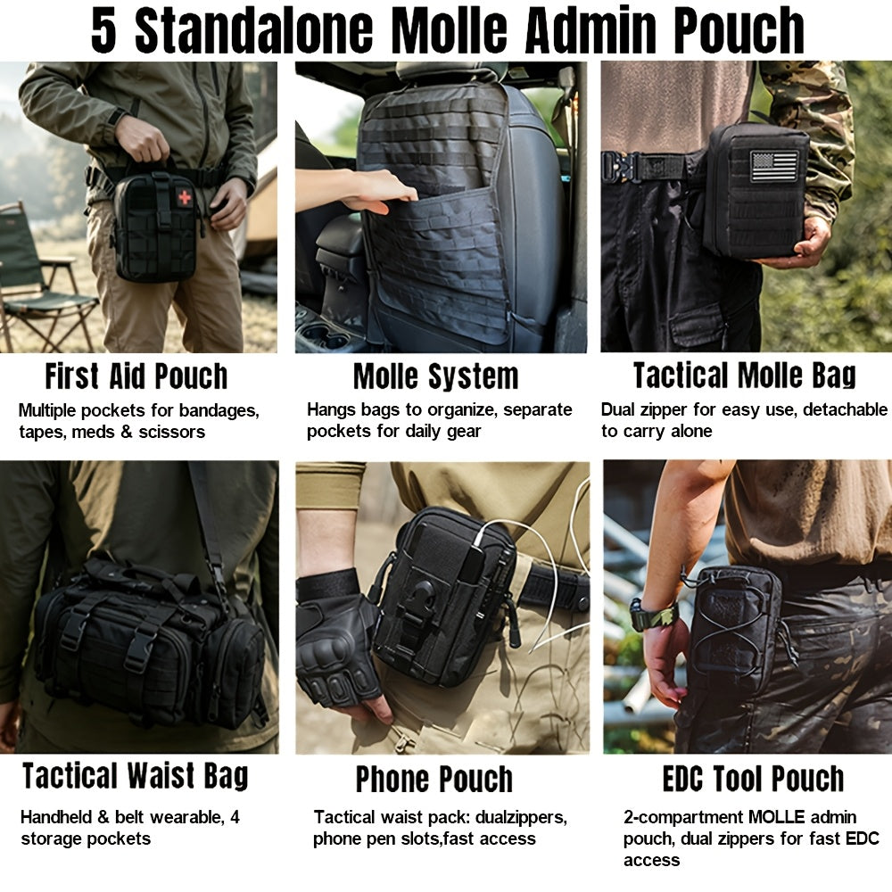 [Universal] Car Seat Back Organizer, Upgrade Vehicle Panel Organizer with 5 Detachable MOLLE Pouches for Vehicles Such As Jeep, Truck, SUV, Etc Multipurpose Car Organizer Hanging Travel Accessories Organizer Comes with 6pcs Keychains
