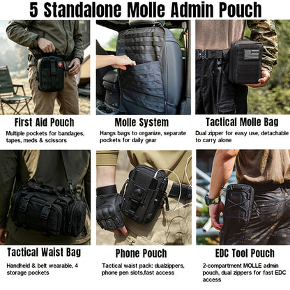 [Universal] Car Seat Back Organizer, Upgrade Vehicle Panel Organizer with 5 Detachable MOLLE Pouches for Vehicles Such As Jeep, Truck, SUV, Etc Multipurpose Car Organizer Hanging Travel Accessories Organizer Comes with 6pcs Keychains
