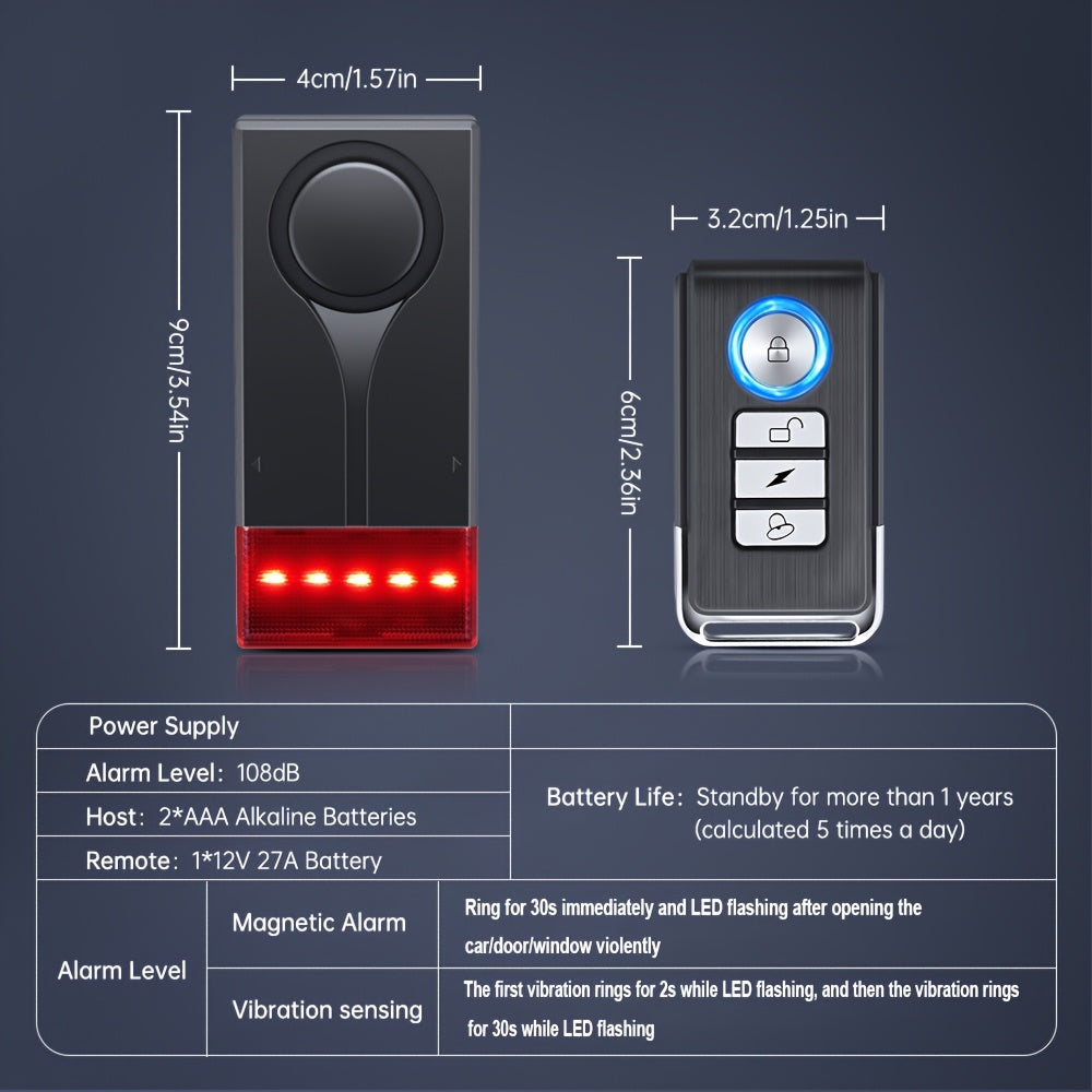 Vehicle Security Vibration Alarm System, 108Db Sound & Light Alert, Wireless Remote Vibration Sensor for Car Protection, Automotive Interior Safety with Red Light