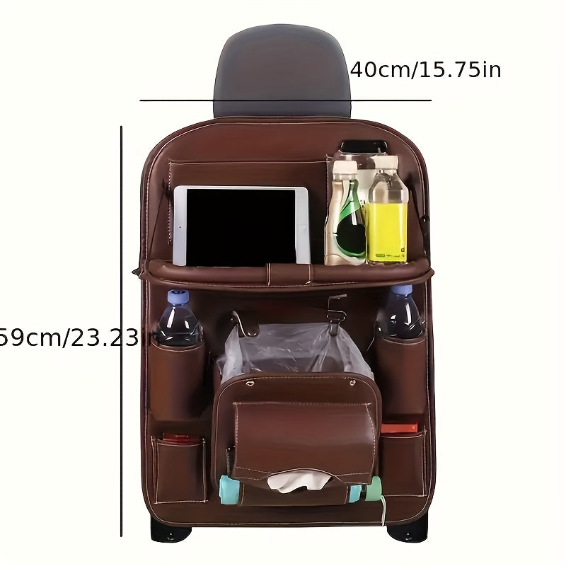 2pcs Upgrade Your Car Rides with This All-in-One Back Seat Organizer - Includes Foldable Table Tray, Kick Mats, Tissue Box, Cup Holder, Umbrella Holder, Laptop Table & Car Eating Tray