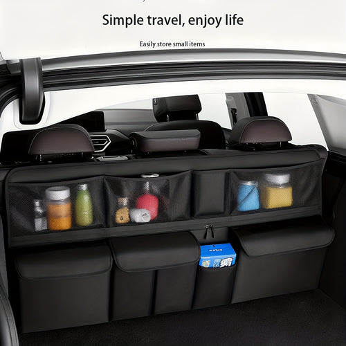 1 One Oxford Cloth Car Trunk Organizing Folders, High Capacity Adjustable Rear Seat Storage Bag, Car Trunk Storage, with Storage Pocket, Universal Fit Vehicle Interior Accessories