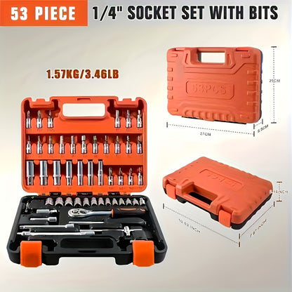 [Impact Socket Set] 50/53pcss Impact Socket Set - 3/8-Inch Drive, Including Common Metric Sizes (8-22 Mm) And Imperial Sizes (5/16-3/4 Inch), Made of CR-V Steel. The 53pcss Set Includes 24-Tooth 1/4-Inch Metric Sockets, Ideal for Enthusiasts And Machinist
