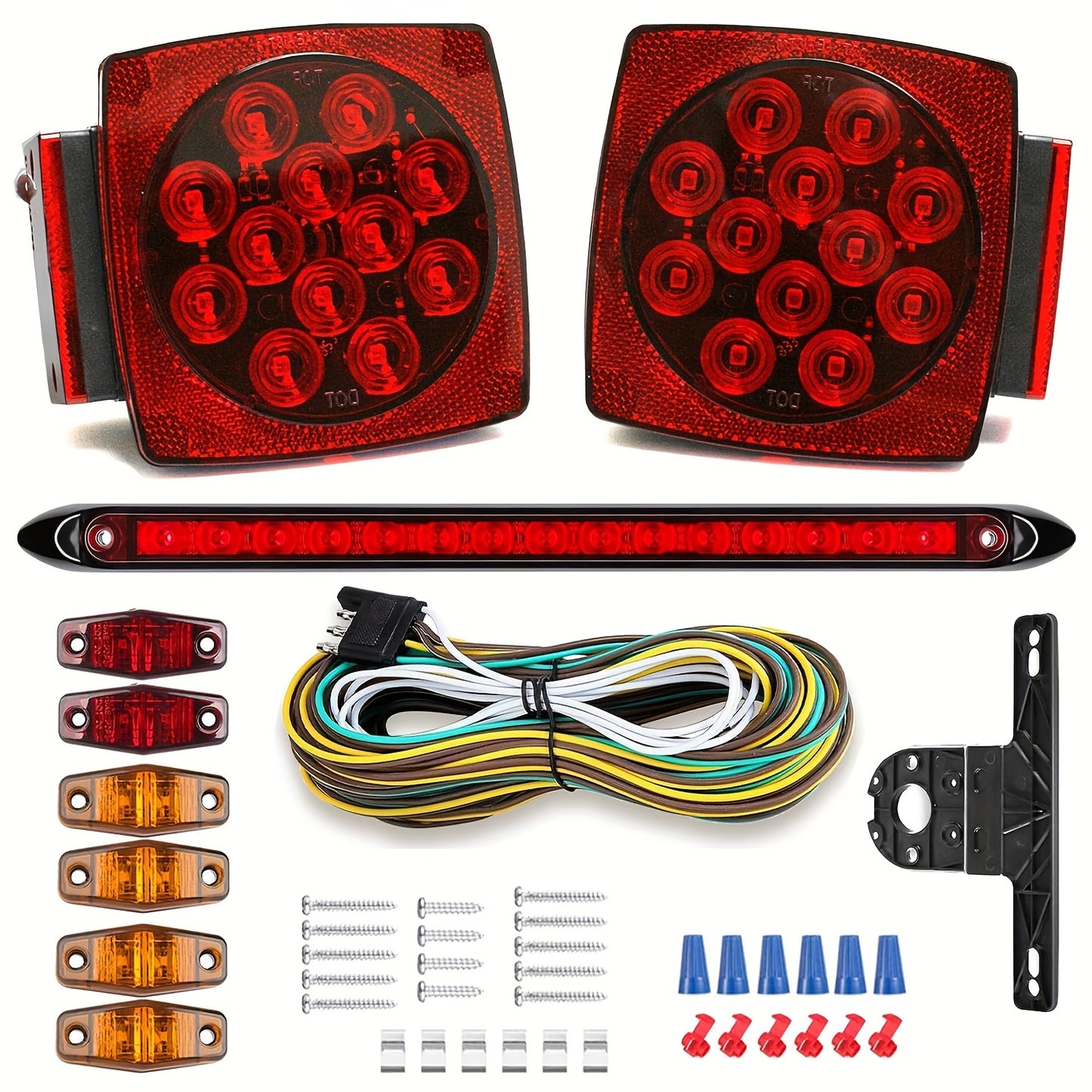 12V LED Trailer Lights, Red White 2 Square Trailer Lights & 6 Connectors Stop Tail Turn Signal Tail Lights, Utility Trailer Lights For Under 80 Inch Boat Trailer Truck Marine Camper RV