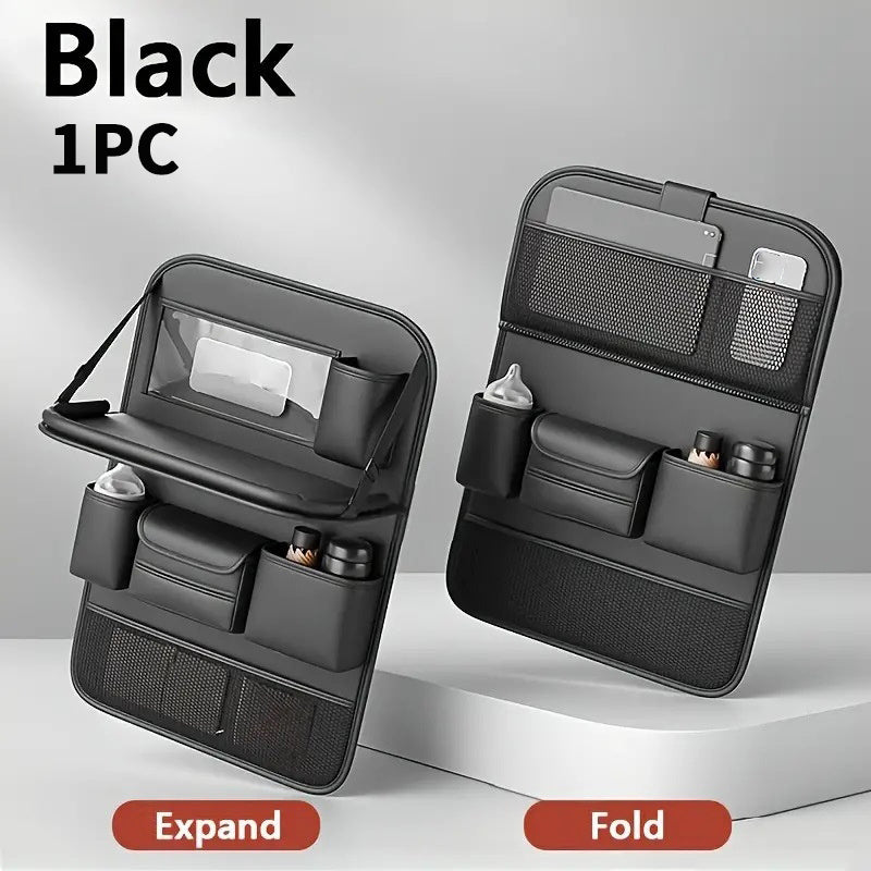 1pc/ 2pcs Faux Leather Car Backrest Organizer with Foldable Table Holder, Car Seat Backrest Protection Pad, And Foldable Car Seat Organizer with Tablet Stand