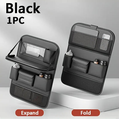 1/ 2pcs Faux Leather Car Backrest Organizer with Foldable Table Holder, Car Seat Backrest Protection Pad, And Foldable Car Seat Organizer with Tablet Stand