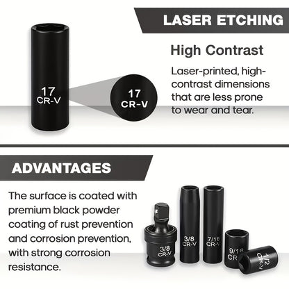 92/50/15pcs 3/8 Inch Drive Impact Socket Set, Metric (8-22 Mm), SAE (5/16 - 3/4 Inch), 6 Points, Cr-V Material, With Adapter Ratchet Handle And Storage Box - Professional/maintenance Personnel Set, A Great Choice For Daily Use And As A Gift.