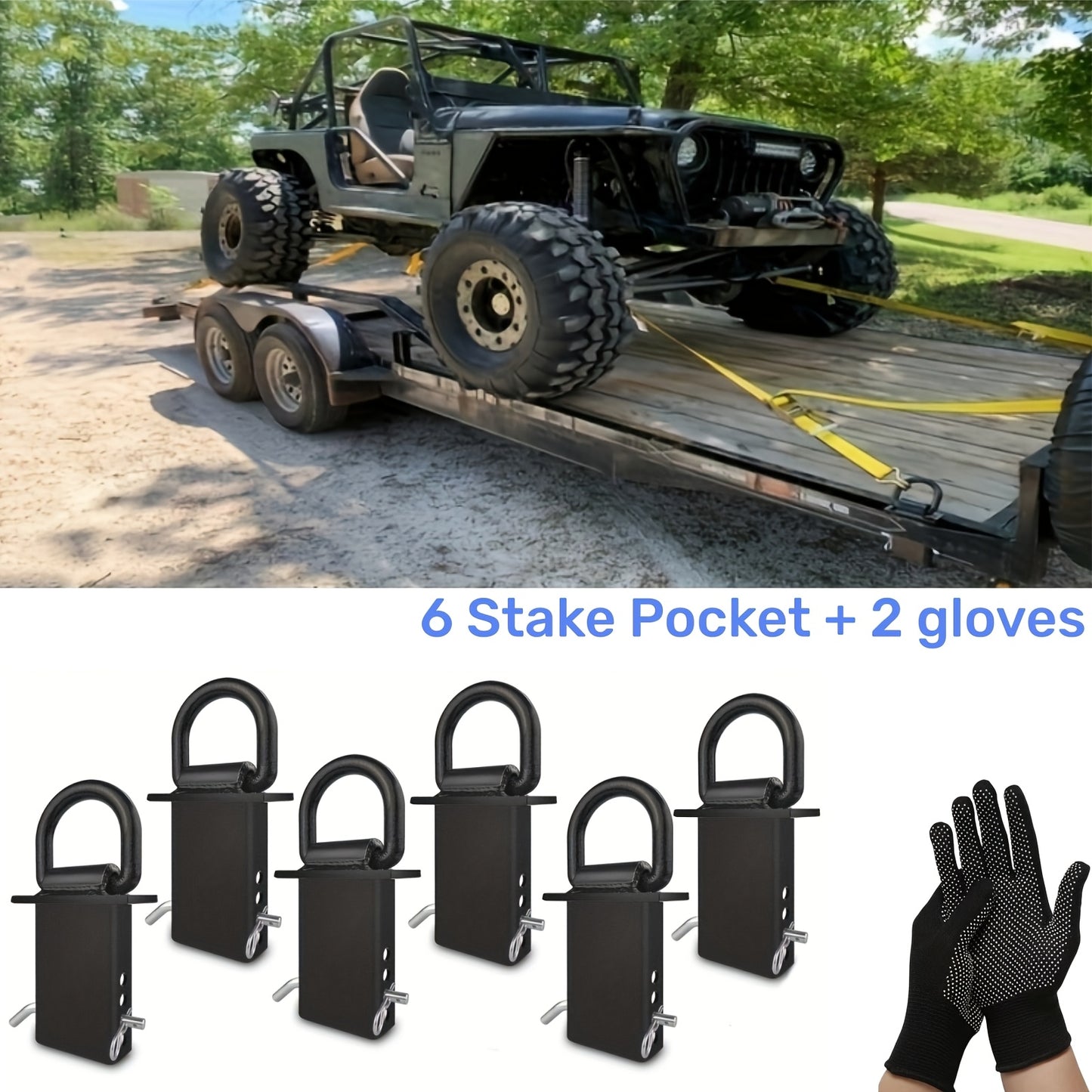 6/8pcs Stake Pocket D Rings Heavy Duty Removable D-Ring Stake Pocket Tie Down For Utility Trailers And Flatbeds Equipped With Hitch Pin, Removable Tie Down Utility For Flatbed Cargo Trucks. (Includes 2 Anti-slip Gloves)