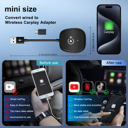 Wireless Carplay Adapter, 2.4G Wireless And 5Ghz Wifi Dual Band, Supports Netflix, Youtube, And Streaming, for OEM Wired Carplay to Wireless Adapter, for 2016 And Above Cars And Ios 10+ Phones