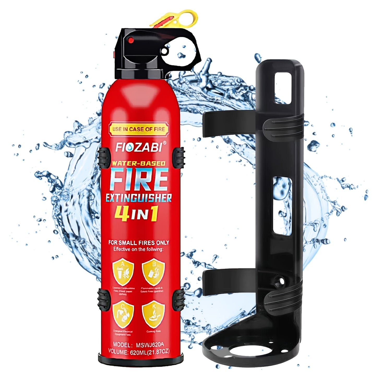 Portable Fire Extinguisher | 4-in-1 Small Fire Extinguisher for Home, Garage, Kitchen, Car | for Electric, Textile | Non-Toxic, Easy Clean, Wall Mount Include