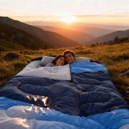 Fits RV Double Sleeping Bag for Adults Men with Pillow, XL Queen Size Two-Person Sleeping Bag for All-Season Camping Hiking Backpacking 2-Person Sleeping Bags for Cold Weather And Warm