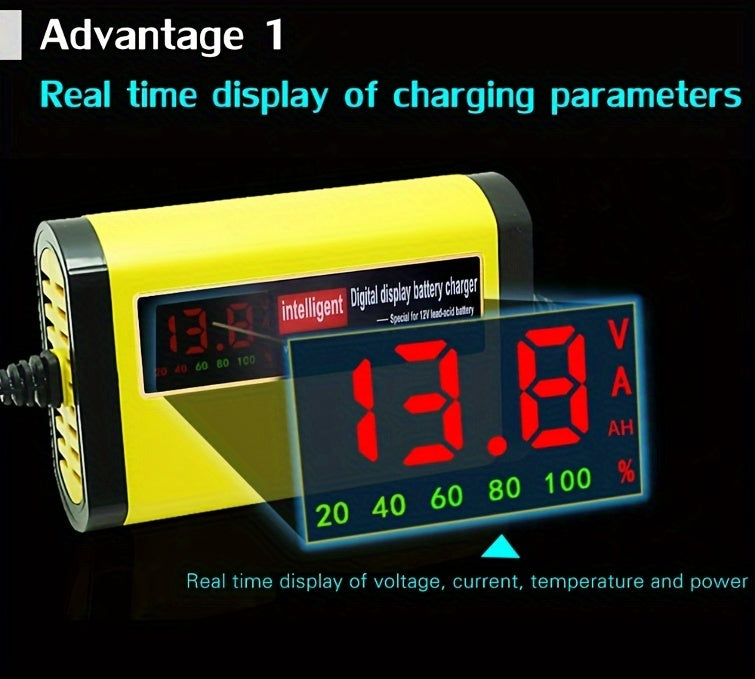 12V Intelligent Car Battery Charger - Intelligent Trickle Maintainer And Desulfurizer - Advanced Temperature Compensation Motorcycle Battery Charger for All 2Ah-100Ah Batteries, Car, Truck, Lawn Mower Battery Charger