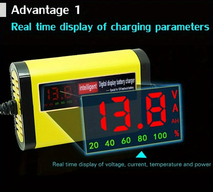 12V Intelligent Car Battery Charger - Intelligent Trickle Maintainer And Desulfurizer - Advanced Temperature Compensation Motorcycle Battery Charger for All 2Ah-100Ah Batteries, Car, Truck, Lawn Mower Battery Charger