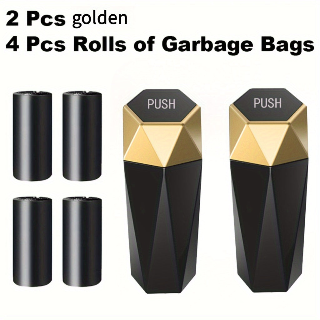 6pcs Car Storage, Creative Mini Diamond Car Trash Can, 2 Trash Cans, 4 Rolls of Trash Bags (60 Trash Bags), Stylish, Easy to Operate, One-Button Operation, Make Your Car Cleaner And Tidier, Suitable for Most Cars, Trucks And Suvs