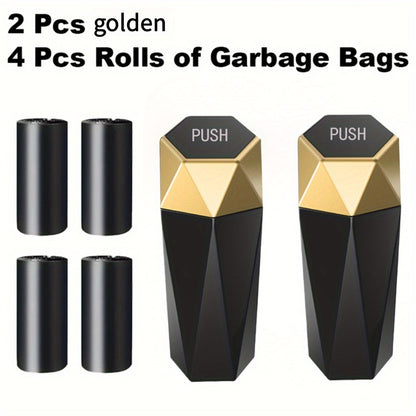6pcs Car Storage, Creative Mini Diamond Car Trash Can, 2 Trash Cans, 4 Rolls of Trash Bags (60 Trash Bags), Stylish, Easy to Operate, One-Button Operation, Make Your Car Cleaner And Tidier, Suitable for Most Cars, Trucks And Suvs