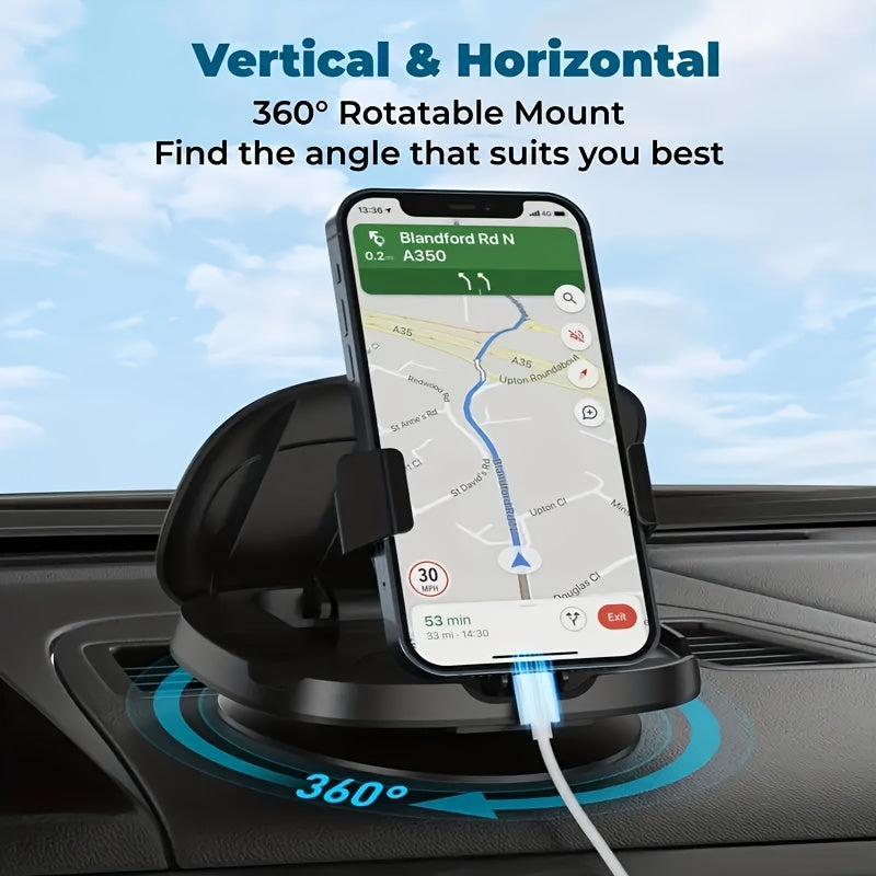 [360° Rotation] All-Around View Car Phone Mount - Universal Dashboard Cradle with 360° Rotation for Secure, Hands-Free Driving - Compatible for Iphone, for Samsung for Galaxy, And for Android Smartphones